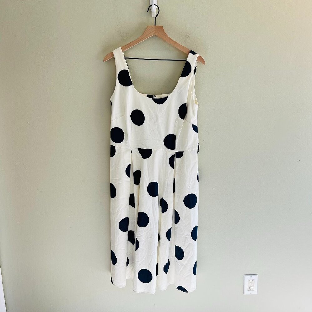 Boden Winifred Dress Womens Size 12 Cream Navy Blue Dot Midi Fit Flare Cotton - Picture 3 of 14